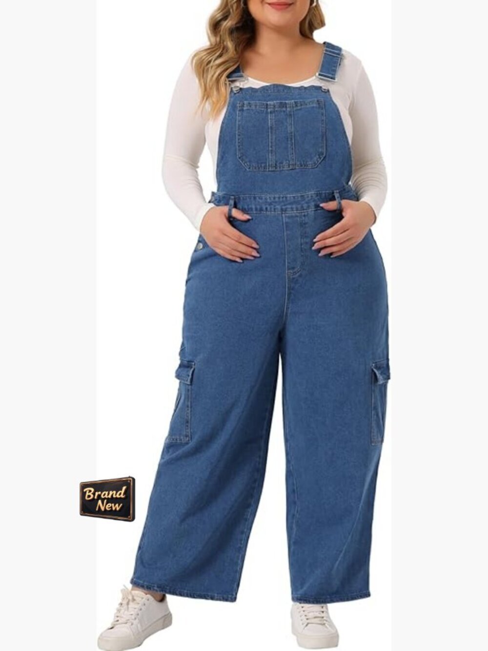 Plus Size Denim Overalls Baggy Wide Leg Stretch Adjustable Jumpsuit